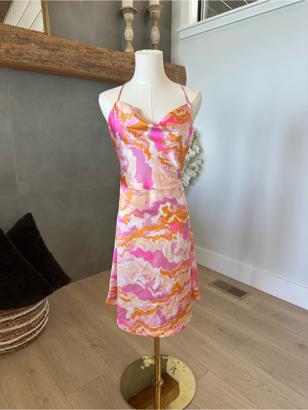 Satin Slip Pink and Orange Dress - Picture 2 of 6